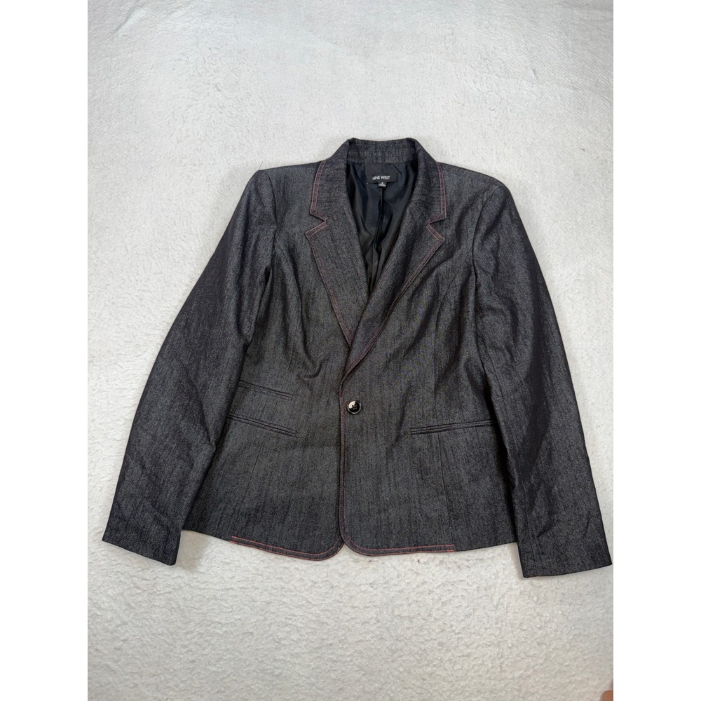 Nine West Womens Blazer Jacket Size 16 Dark Wash Denim Red Contrast Stitching